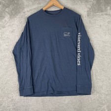 Vineyard Vines Shirt Boys XL 18 Blue Whale Pocket Long Sleeve Tee Cotton