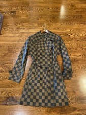 Fendi Jeans Womens Vintage Trench Coat Jacket Checkerboard Double Breasted