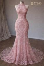 Embroidered Sequin Lace Fabric Pink Tulle Bridal Evening Dress Fabric