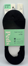 3 PAIR Womens Peds BLACK Super Low Cut CUSHION N0-SHOW Socks 8-12 EXTENDED