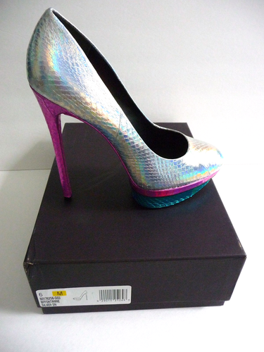 B Brian Atwood Platform Pumps Heels BFFontanne NIB Hologram Silver Colorful - Picture 3 of 12