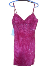 Special Occassions Hot Pink Sequin Bodycon Lined Dress size Small Corset Top