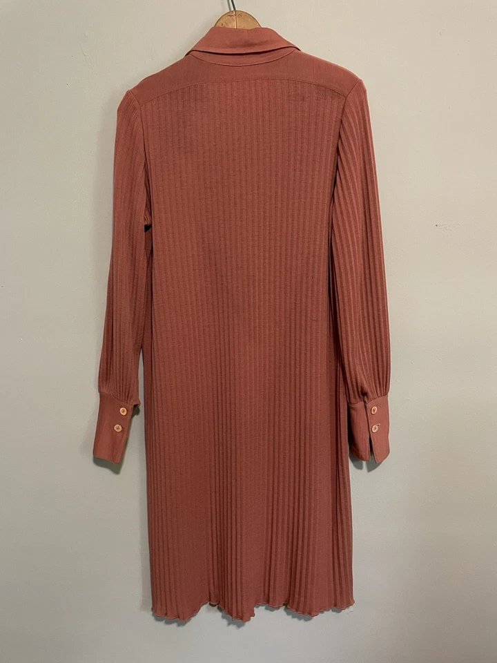 Vestido Francesca For Damon Años 70 100% Lana Plisado Rubor Guayaba Manga Larga 8 Foto 4 de 4