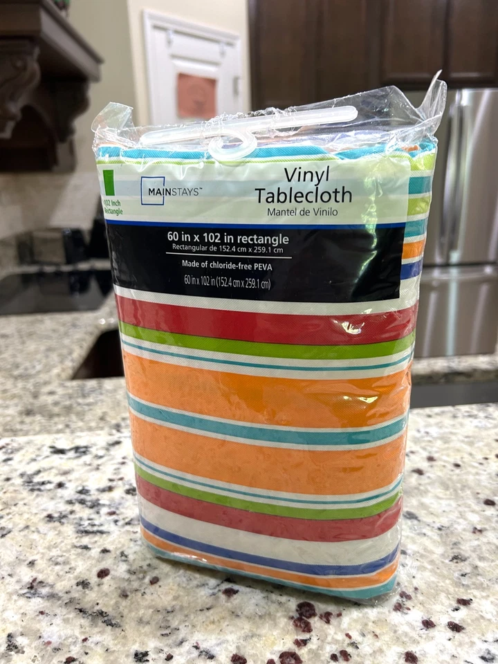 Mantel de vinilo PEVA rectangular Mainstays 60X102 rayas multicolores - NUEVO Foto 4 de 4