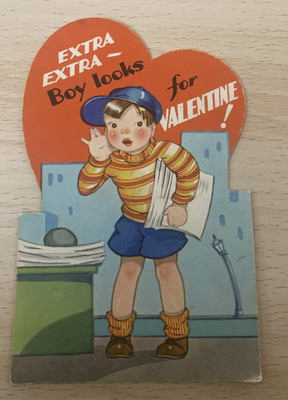 VTG Carrington Valentine- Newspaper Boy- Extra Extra- Boy Looks for Valentine