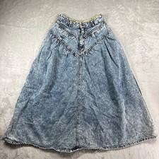 Vintage 80's Jordache Basics Acid Wash Denim Midi Skirt High Waist Pleated 5/6