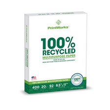 PrintWorks 100 Recycled Printer Paper 8.5" x 11" 1 Ream: 400 Sheets, White