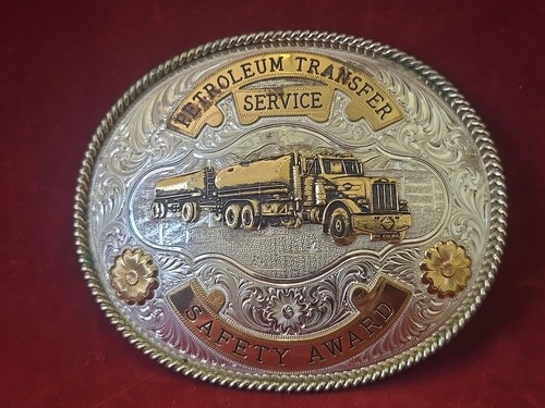 Gist Sterling Silver Overlay Petroleum Transfer Safety Award Rodeo Belt Buckle