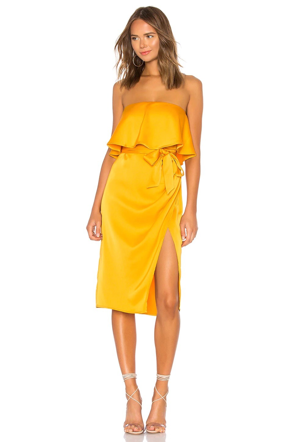 Lovers and Friends Violet Midi Dress Marigold Yellow Satin Strapless S NWT $168