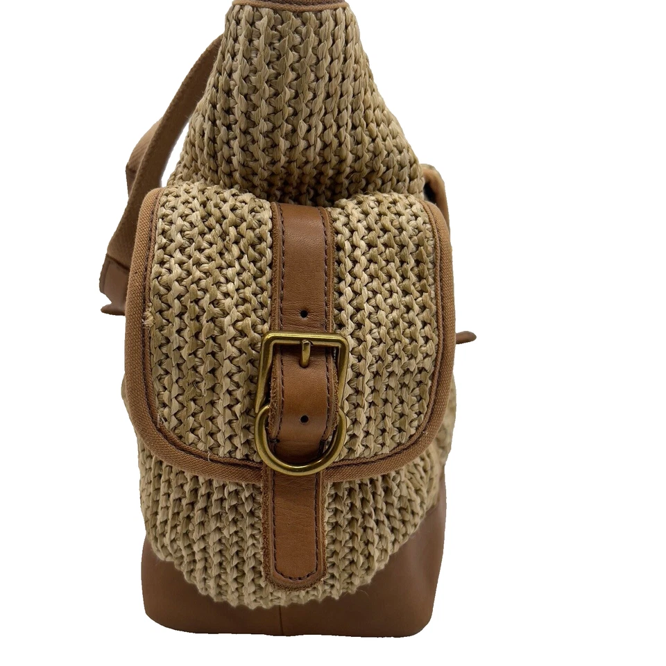 Bolso de Mano Fossil Grande Fin de Semana Rafia Natural Borde de Cuero Tostado Foto 4 de 4