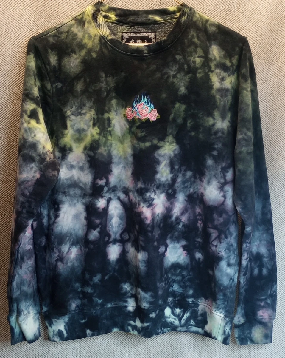 Blind Rooster Crewneck Smokey Tie Dye Sweat Shirt Ladies L Flaming Roses  Embroid | eBay