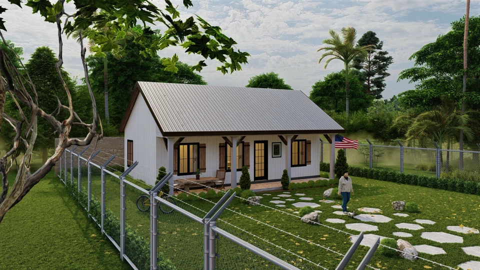 Planos de casa de campo personalizados de 3 dormitorios y 2 baños con archivos CAD y PDF gratis Foto 4 de 4