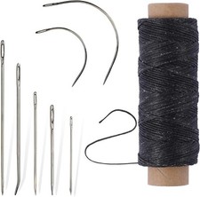 55Yards Waxed Thread with 7 Pcs Leather Needles for Hand Sewing 150D Black