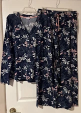 Splendid Brushed Jersey Button Detail Top and Relaxed Pant Sleep Set Navy XL A52