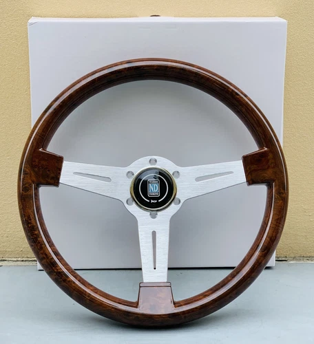 NARDI Classic 350mm Steering Wheel Mahogany Wood with Brushed Aluminum Finish - Picture 1 of 8