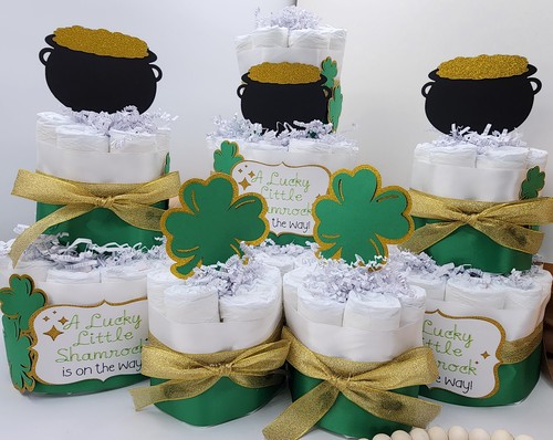 Torta e set di pannolini a 3 livelli - Un piccolo trifoglio fortunato è in arrivo! Tema bambino - Foto 24 di 31