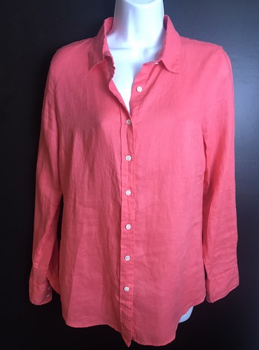 J. CREW Perfect Linen Shirt Neon Coral 