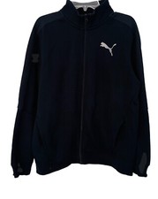 Puma Full Zip Up Black Fleece Jacket Mock Neck Track Logo Cotton Blend Medium