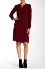 Harlowe & Graham Long Sleeve Button Front Tunic Dress Burgundy Size S 0442