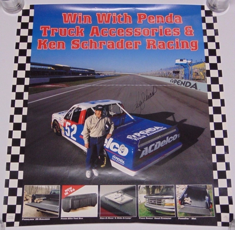 Cartel publicitario de Penda de camión NASCAR 1996 autografiado firmado por Ken Schrader y certificado de autenticidad Foto 2 de 4