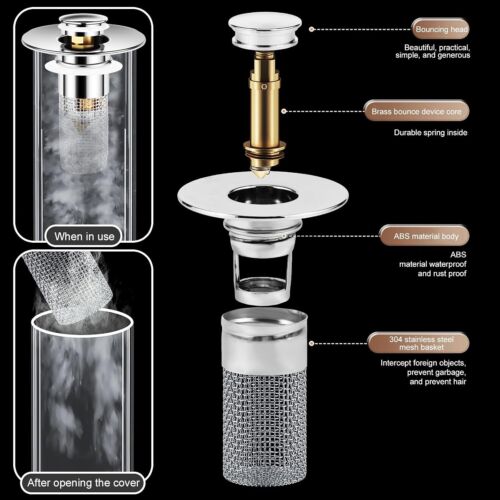 2er Pack Badezimmer Waschbecken Stopper Haarfänger, Badezimmer Pop Up Waschbecken Abfluss Filter - Bild 4 von 10
