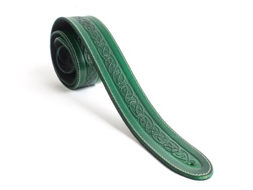 Hand Made Green Real Leather Celtic Knot Electric Acoustic Bass Guitar Strap - Picture 1 of 5