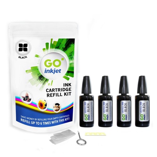 GO Inkjet HP 305 XL kit de recharge d'encre cartouche noire pour imprimantes jet d'encre, pack de 4 - Photo 1/9