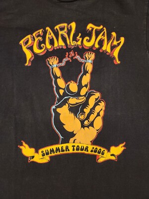 T-shirt Vintage Pearl Jam Tour 2006 - Taille M Vert - Coton American Apparel - Occasion Très Bon état