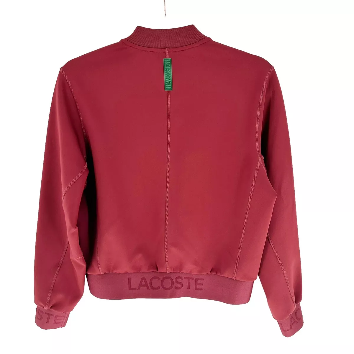 Lacoste Jacket Womens Small Red Zip Up Teddy Jacket Pockets Zipper Relaxed Fit