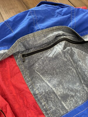 Phenix Sports Ski Jacket Mens Sz XL Blue Gray & Red hide away hood