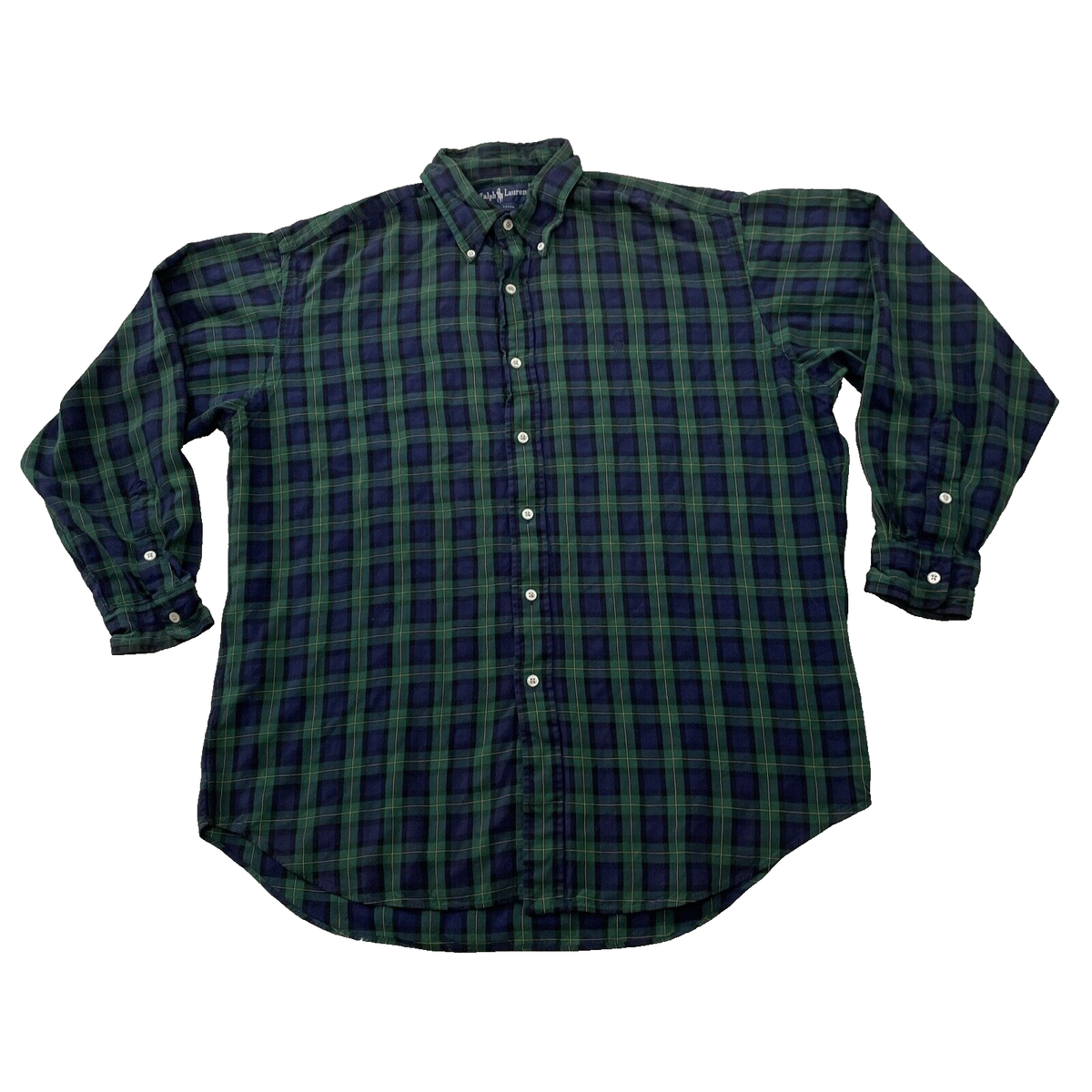 トップス 90s Ralph Lauren watch rayon loop shirts Vintage 90s RALPH LAUREN Shirt Men L BlackWatch Plaid Green