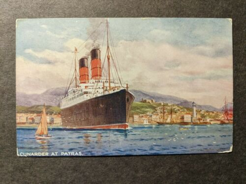 CUNARDER STEAMER at PATRAS, GREECE Naval Cover Unused CUNARD Line Postcard - Picture 1 of 2