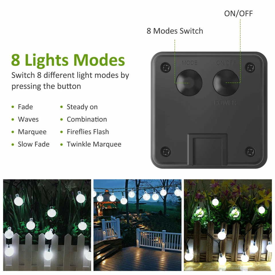 Outdoor String Lights Patio Party Yard Garden Wedding Decor 50 LED Solar Powered - Image 4 of 4