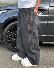 Patch Embroidery Baggy Jeans Men Vintage Black Jeans Men Casual Wide Leg Pants