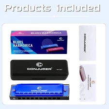 CONJURER 10 Hole Diatonic Harmonica key C Blues Harmonica for Adult Kid Beginner