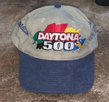 Vintage 1999 Daytona 500 Hat Cap Strapback Great American Race Nascar Beige Blue