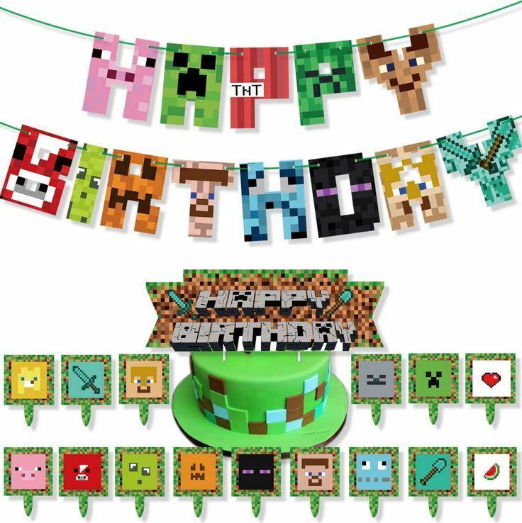 FREE Minecraft Banner & Toppers - Baby Shower Ideas - Themes  Minecraft  banners, Minecraft birthday party, Minecraft birthday