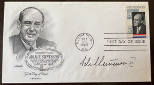 ADLAI STEVENSON, JR SIGNED FDC HONORING FATHER ADLAI STEVENSON SR