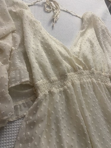 Altar’d State Flowy Ruffle Smocked Ivory Dress Size M Coquette Boho Cottagecore - Picture 4 of 10
