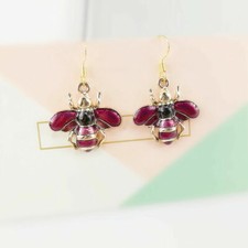 Cute New Yellow Gold Plated Enamel Bee Hook Dangle Earrings II