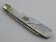 LARGE HM SILVER MOTHER OF PEARL FRUIT CUTTER 1922 GU