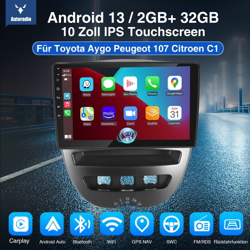 Android 13 Autoradio GPS HIFI Kam CarPlay Für Peugeot 107 Toyota Aygo Citroen C1 - Bild 2 von 13
