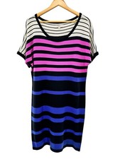 Ann Taylor LOFT Large Stripe Colorblock Wool Blend Sweater Dress Career Casual