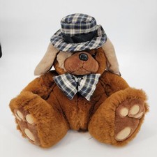 NEW Vintage Kelly Toy Plush Brown Puppy Dog Stuffed Animal With Hat And Bow 12"