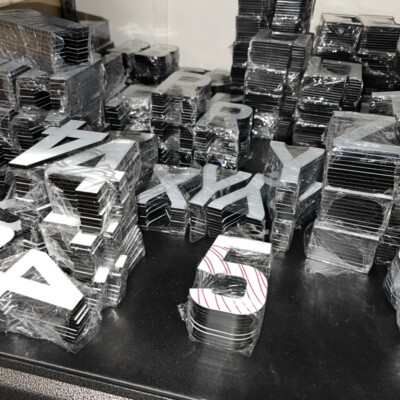 4D LASER CUT LETTERS NUMBER PLATES/SIGNS adhesive 3mm BLACK x350 piece BULK PACK