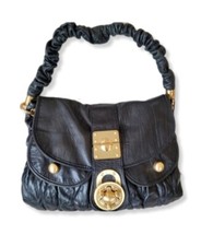 Steven By Steve Madden Black Leather Shoulder Bag Gold Turn Lock Vintage Rare