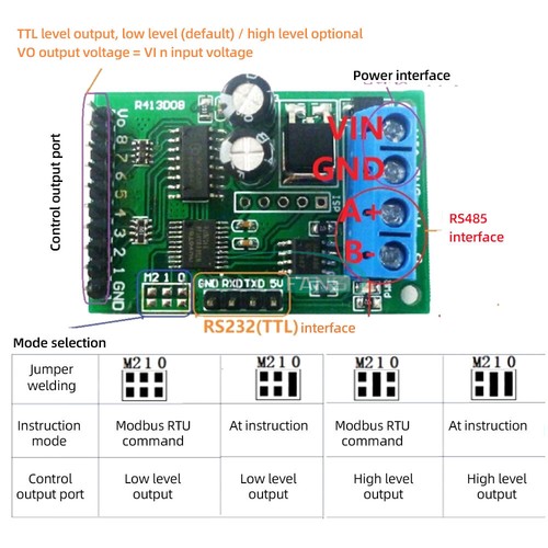 8 Channel Modbus RTU Control Module For Relay DC 5V 12V 24V RS485 RS232 (TTL) - Picture 8 of 15