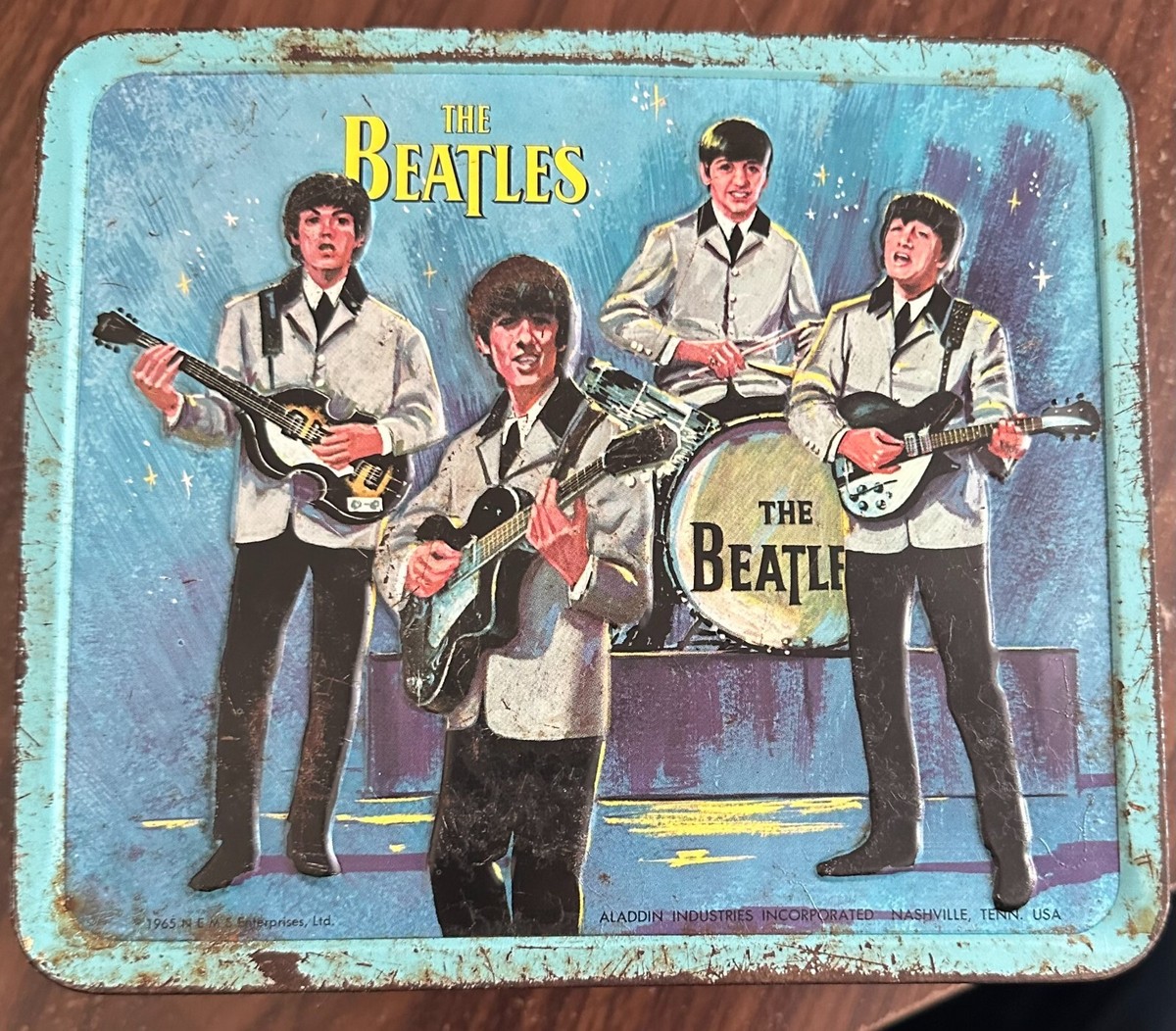 THE BEATLES BLUE LUNCHBOX MADE BY ALADDIN INDUSTRIES 1965 USA NEMS