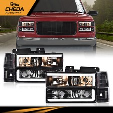 Fit For 1994-2000 Gmc C10 Ck Suburban Black Housing Led Drl Headlight Lamp