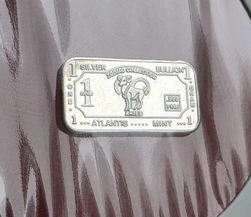 Atlantis Mint "Aries" Zodiac - 1 Gram .999 Fine Silver Mini Bar Ingot Coin